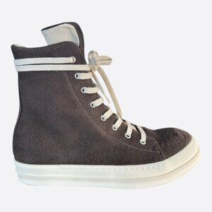 Rick Owens Brown & White High Top Sneakers